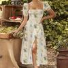 BITCED Women's Dress: Elegant Floral Print Split-Hem Fashionable Resort Strapless Dress