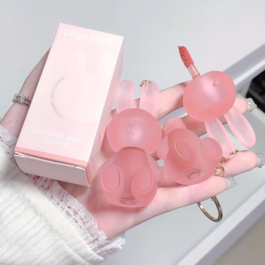 Precioso barro labial en forma de conejo aterciopelado, duradero, hidratante, antiadherente, con acabado mate, arcilla para labios perfecta para el maquillaje diario