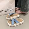 French thick-bottomed sandals women's summer outer wear muffin fashion pearl cover toe pinch feet high-end feeling not tired feet summer slippers