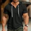 Men Top Hooded Drawstring Solid Short Sleeves Texture Pullover Waffle Color Slim Fit Casual Daily Wear Mid Length