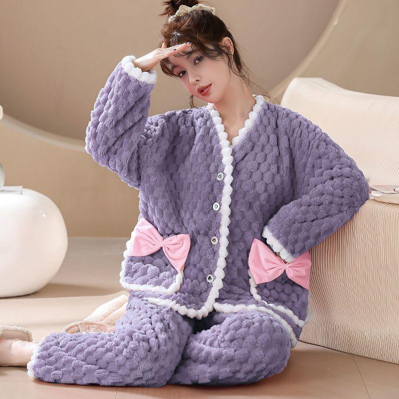 Pijamale noi Costum de iarnă pentru femei Flanel Toamnă și Iarnă Îmbrăcăminte de casă de mărime mare Imbracaminte de acasă pentru studenți, îngroșat, din catifea de corali