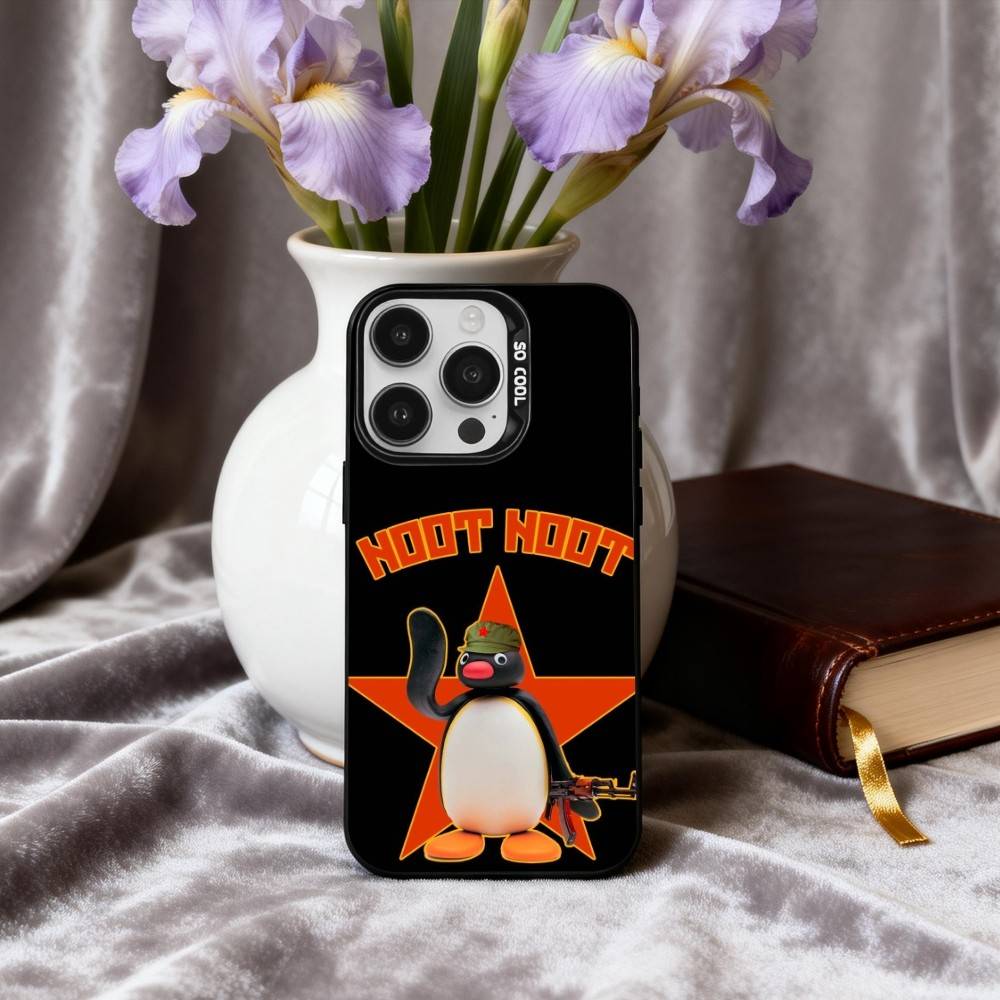 Cute P-Pingu-ES Penguin Phone Case For iPhone17,16,15,14,13,12,11 Plus,Pro Max Black Candy silver phone case