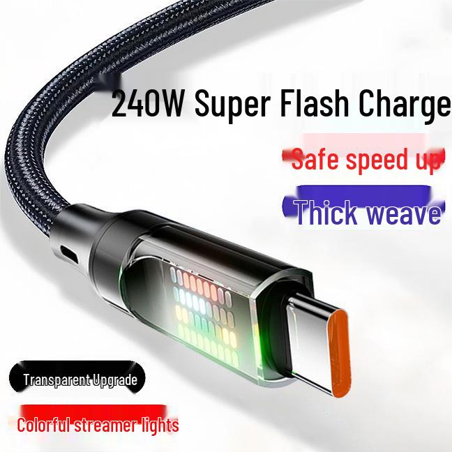 240W Super Flash Charge 6A Type-C Car Charging Cable - Compatible with Apple, Huawei, Vivo, Oppo, Xiaomi