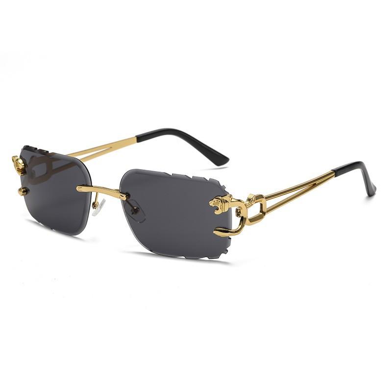 Trimmed Square Rimless Glasses Sunglasses Men, Leopard Trend Sunglasses Women