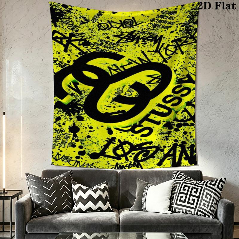 Blue Sky Palm Tree Tapestry, Low Angle Tropical Palm Scenery Street Signature Logo Wall Hanging