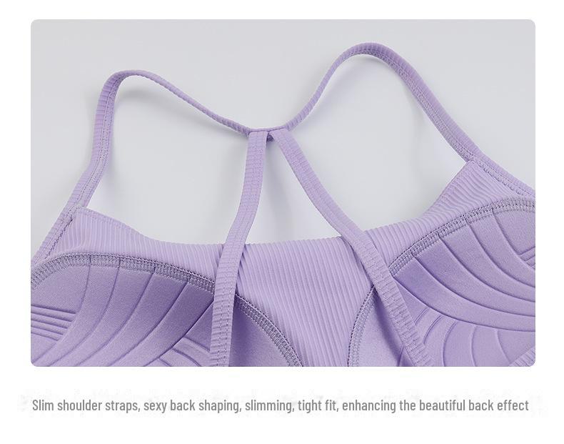 Women's Threaded Sports Bra with Thin Straps & Stylish Back - Fashionable One-Piece Yoga Camisole for Summer