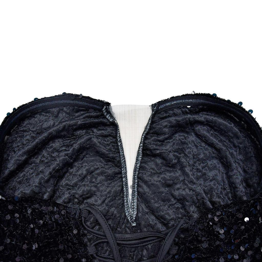 C6713 Women's Fashion Solid Color Backless Sequin Feather Bandeau Dress