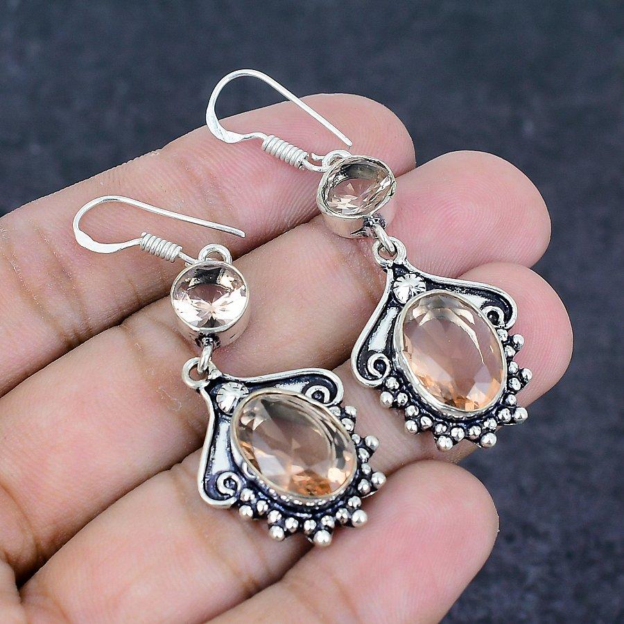 Morganite Gemstone 925 Sterling Silver Earring 2.17"