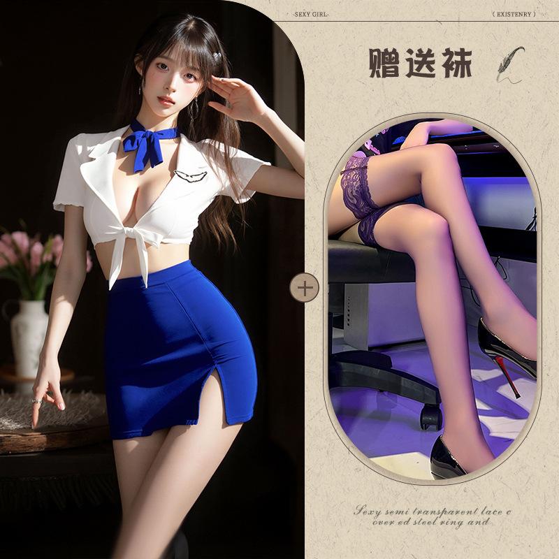 Sex lingerie pure desire stewardess uniform sexy deep V free suit cosplay temptation