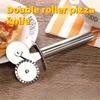 1 Stück Pizzaschneider mit Doppelrad, scharfer Pizzaschneider mit Doppelrad-Trommel, Hand-Pizzaschneider aus Edelstahl, für Bäckereien, Kuchen, Waffelteig und Kuchen