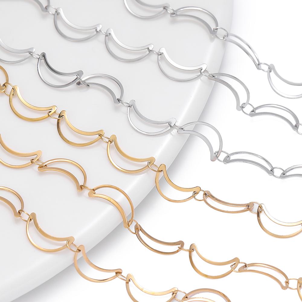 1m Stainless Steel Hollow Moon Link Handmade Golden/Steel Chains for DIY Necklace Bracelet Anklet Jewelry Making Chain