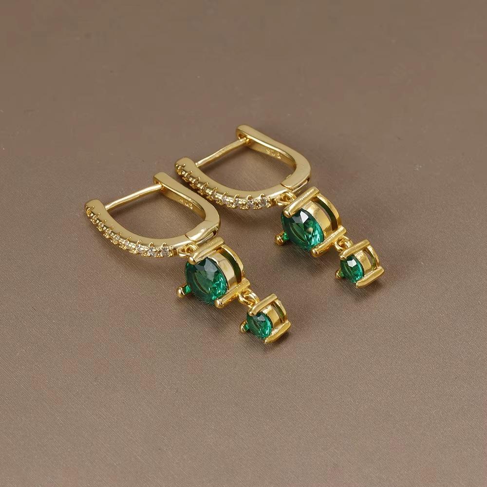 Cercei cu cerc cu lanț verde din oțel inoxidabil 2023, pentru femei, cu zirconiu cubic, Helix subțire, piercing pentru cartilajul tragus, bijuterii