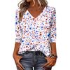 Women's Fashionable Casual Independence Day American Flag and Stars Print V-Neck Three-Quarter Sleeve T-Shirt Top