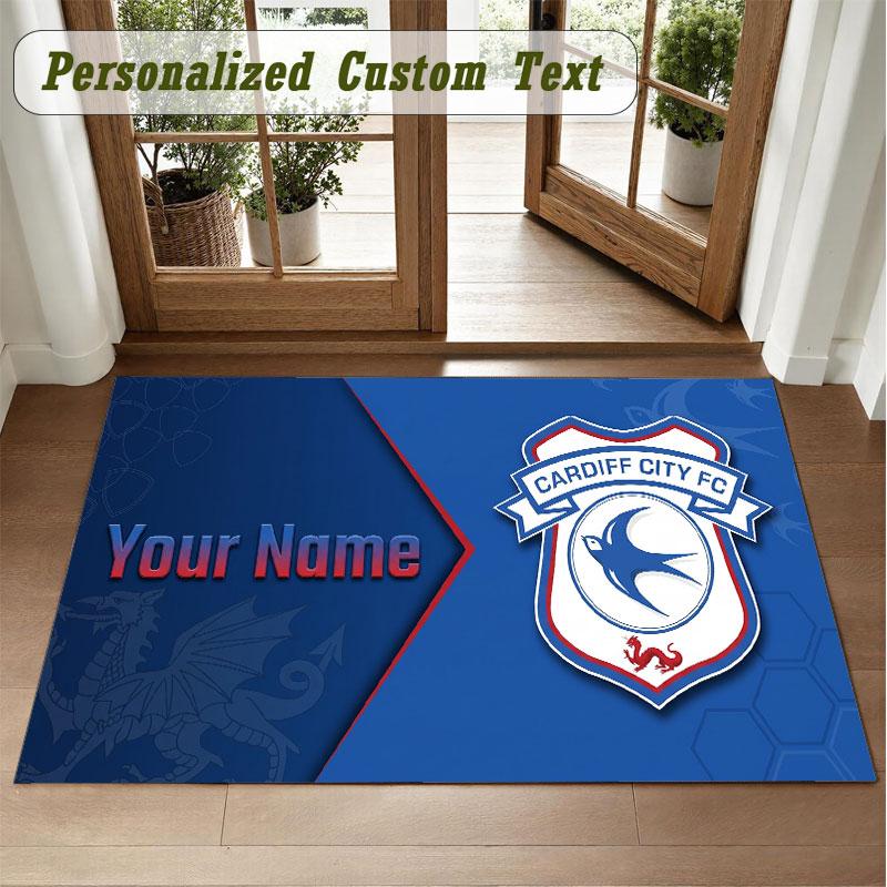 Crystal Velvet Square Rug Custom NameCardiff City Pattern Non Slip Home Floor Decor Rug