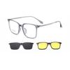 Square Ultralight TR90 Men's 3-in-1 Polarized Clip-On Sunglasses with Night Vision & Titanium Legs Durable Glasses Frames 84015