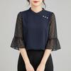 ZANZEA Women Casual Round Neck Polka Dot Print Splice 3/4 Sleeve Loose Blouse