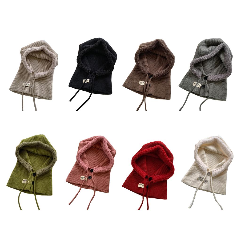 Soft Warm Balaclava Cap Crochet Hooded Scarf Hat for Skiing Hiking Universal Lady Windproof Shawl Hat with Neck Covers