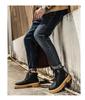 Men's Winter High-Top Genuine Leather Retro Martin Boots with Velvet Lining, British Style, Yellow