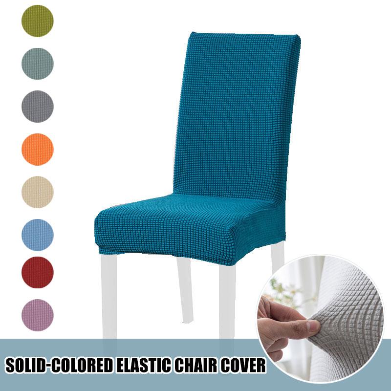 1Pc With Chair Back Elastic All-season Thicken Chair Cover Soft Dining Chair Dustproof Solid Color