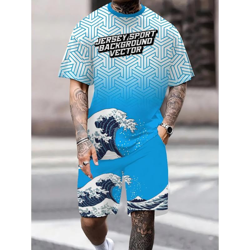 

2025 Лето 3D 2-х предметный комплект Freedom 26 Chicago мужская спортивная одежда удобная круглая футболка с круглым вырезом повседневные шорты на шнурке, Lightwei 6XL