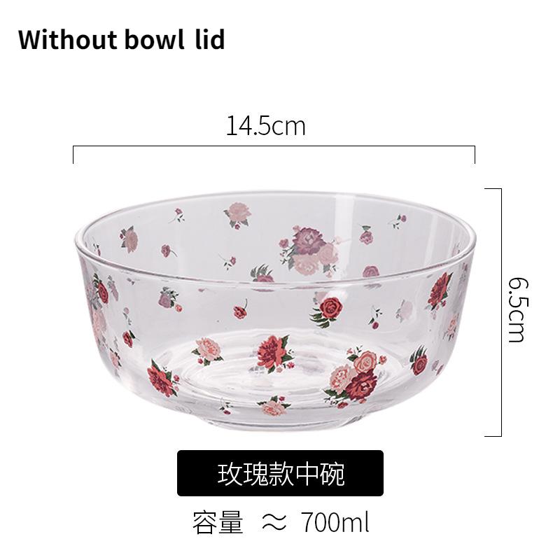 Ins Small Fresh Heat Glass Bowl Hotel Vegetable Fruit Salad Household Rice Instant Insulation