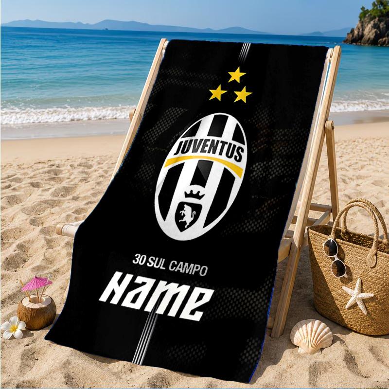 Custom Name Beach Towel Juventus Team Crest Microfiber Beach Towel, Lightweight for Summer Travel, Swimming Pool Fan Birthday Gift