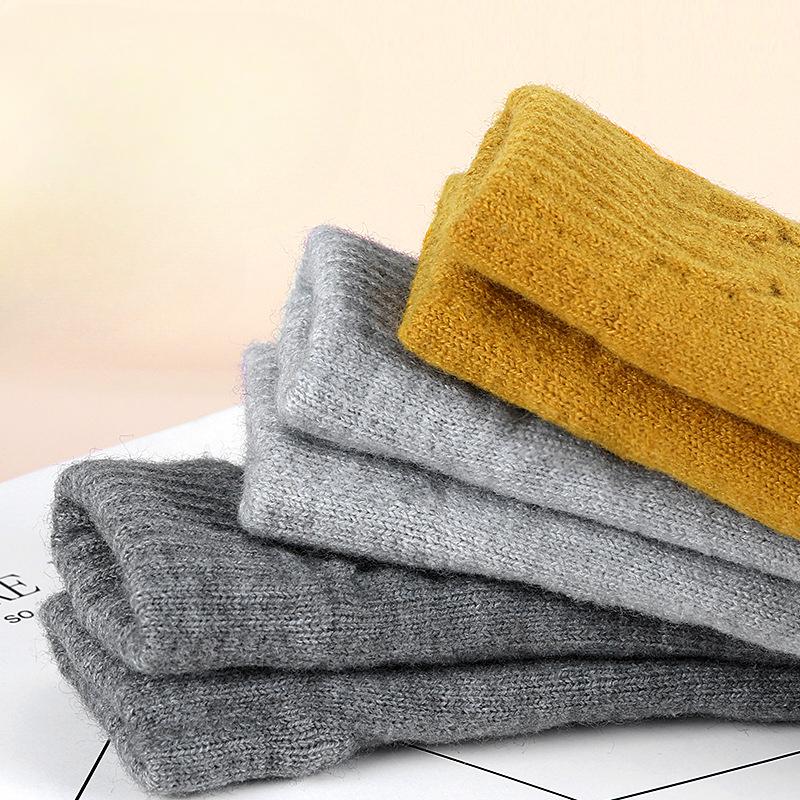 Winter Women's Double Layer Warm Touch Screen Knitted Gloves Wool Cold Proof Solid Color Plus Velvet Thickened Men's Outdoor Cycling Gloves
