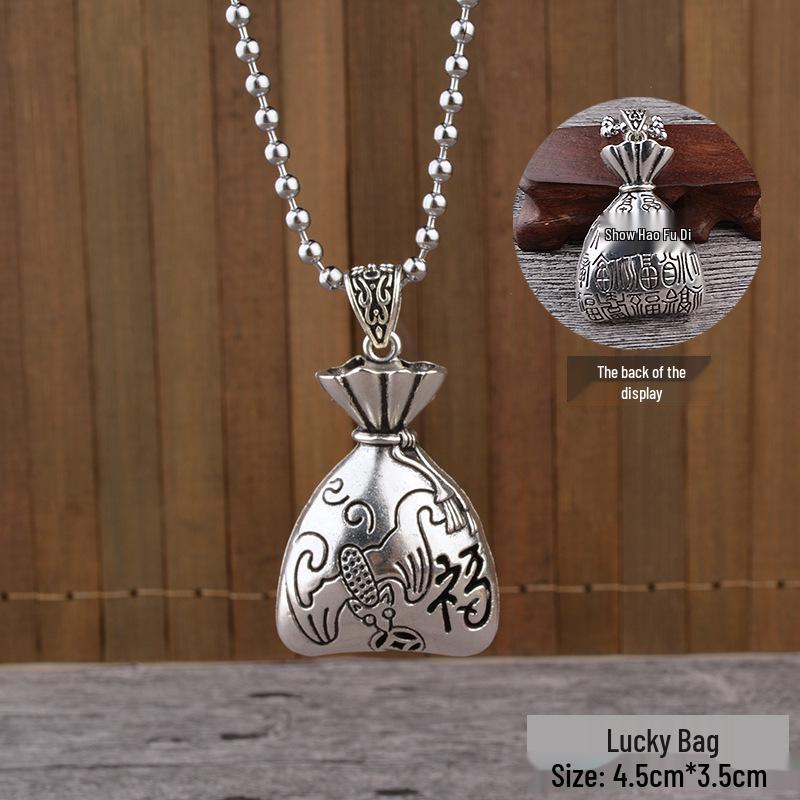 East Butterfly Ethnisches Langes Halsband - Retro Langlebigkeitsschloss-Anhänger & Runde Perlenkette für Männer & Frauen