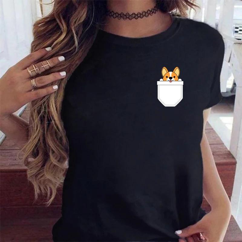 Maycaur Funny Cute Corgi Dog Printed TShirt Harajuku 90s Kawaii Women Short Sleeves T Shirts Tops Graphic Tees Female Tshirt