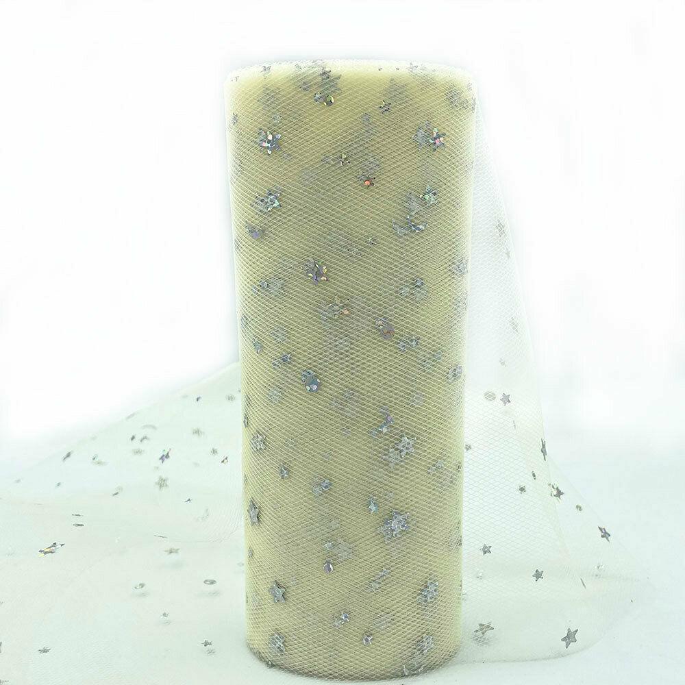 15cm x 10 Yards/Roll Star Moon Tulle Roll Fabric Spool Tutu Wedding Decoration Baby Shower Organza DIY Birthday Party Material
