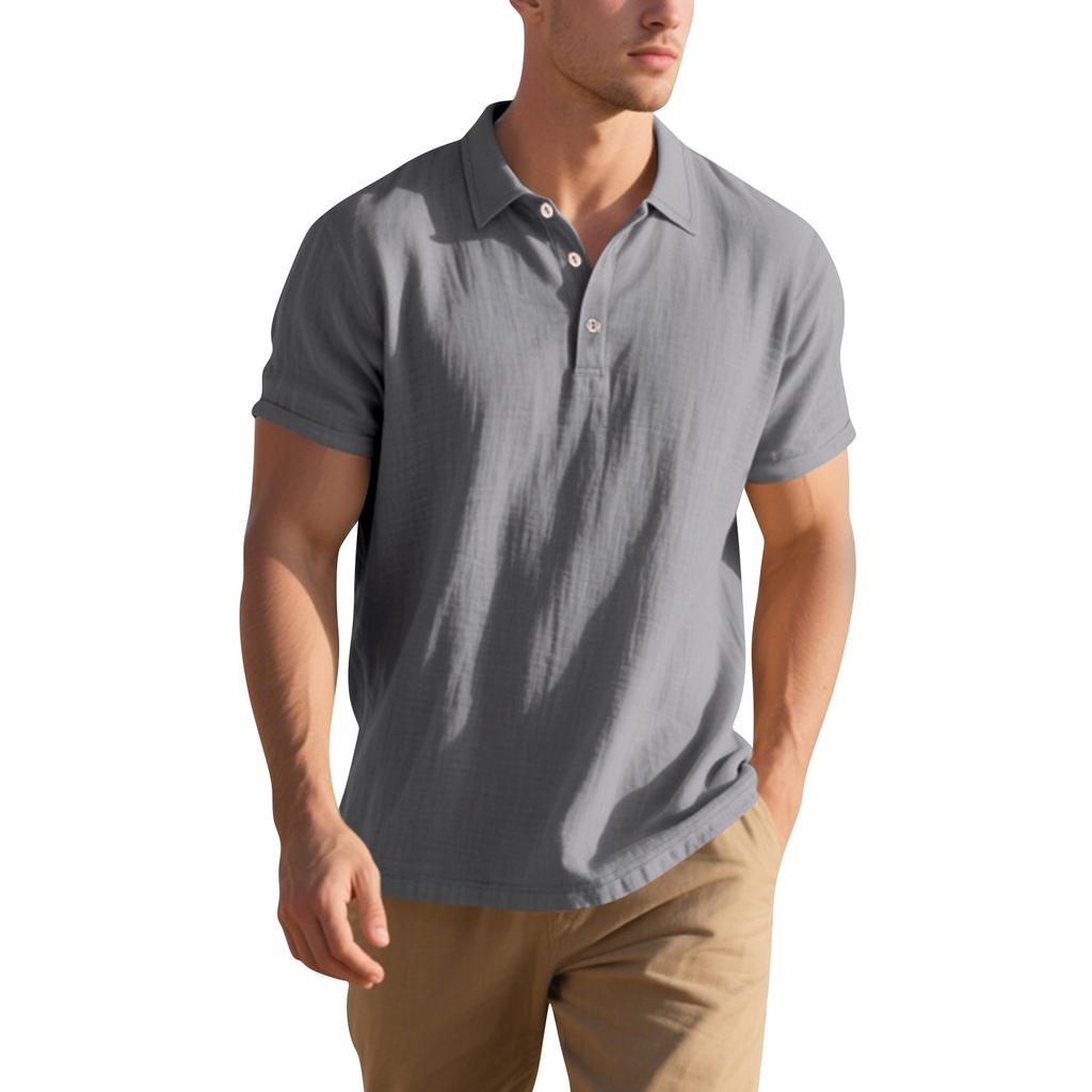 Men's Short-sleeved Shirt  Linen Loose Fit  Casual Collar  Men's T-shirt