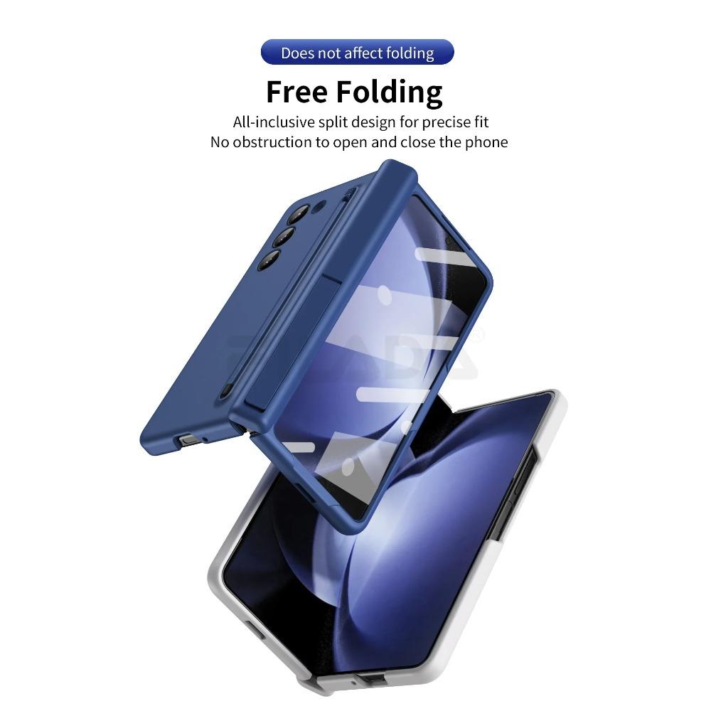 Skin Feel Matte for Samsung Galaxy Z Fold 6 5 4 3 Case with Tempered Film Pen Slot Capacitor Pen Folding Hinge Bracket Cover