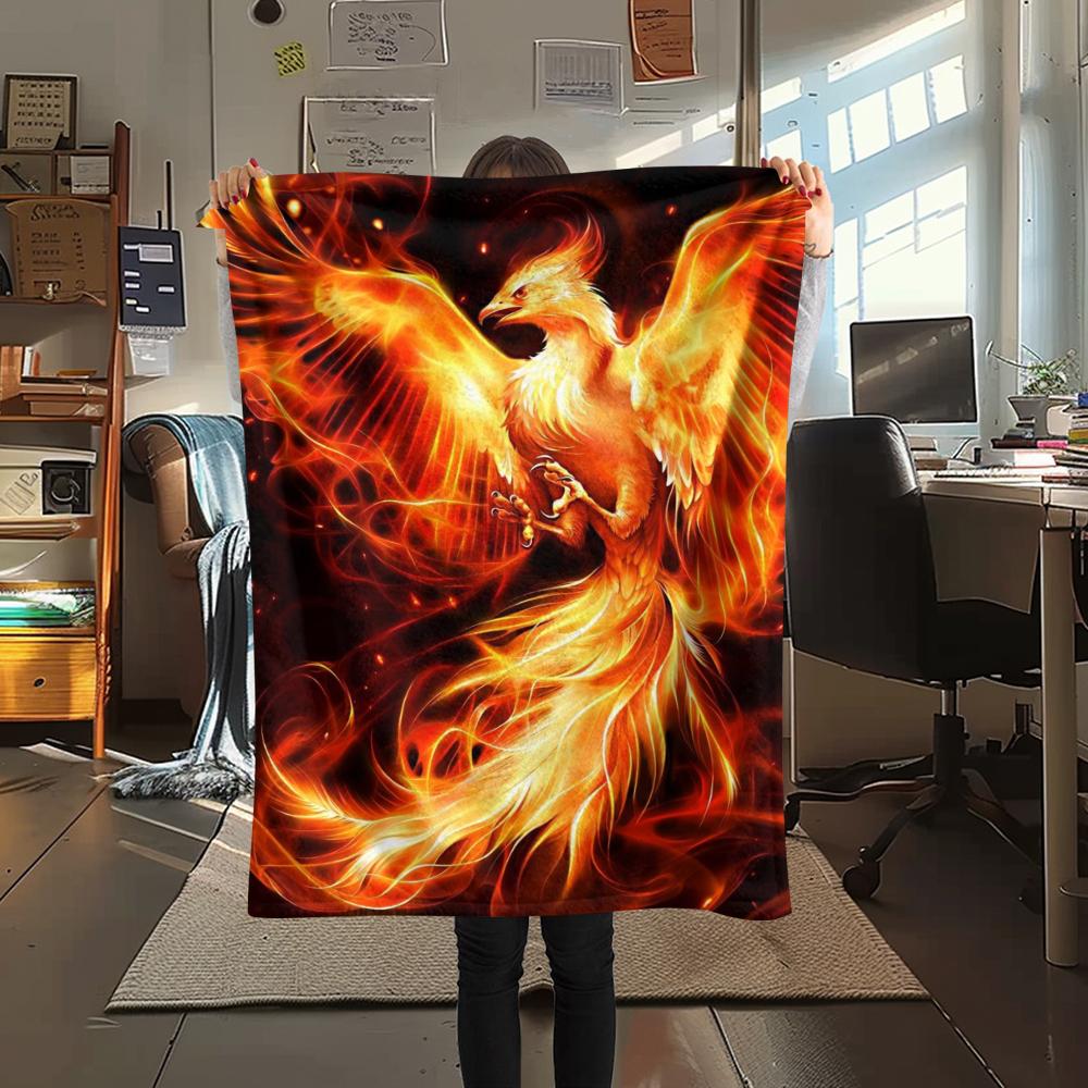 1Pc Phoenix Print Flannel Blanket, High Quality Comfortable for All Seasons, Home Decor, Warmth and Comfort, Perfect for Gifts