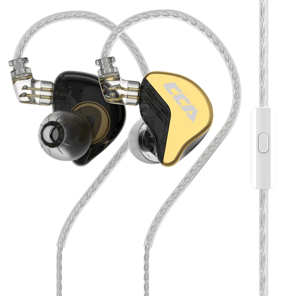 Hifi Kingdom CCA CRA+ Ultra-Thin Diaphragm 10mm Dynamic Wired Earphones with 0.75mm Gold-Plated Double Needle Pins in-Ear Monitors (GOLD) (With Mic)