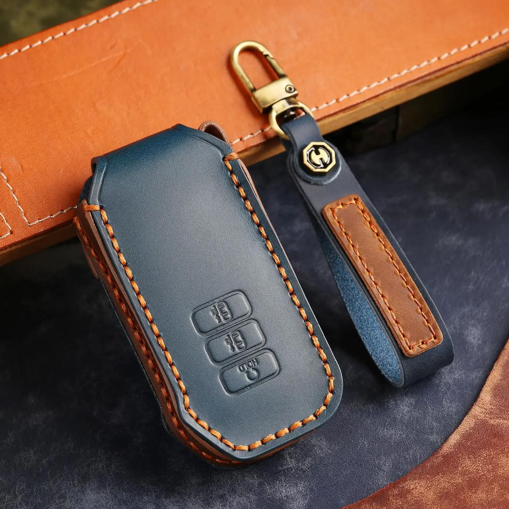 Leather Car Key Case Cover Holder Keychain Shell for Kia EV6 Seltos K5 Sorento MQ4 5 Button Remote Key Fob Holder