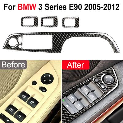 Für BMW 3 Serie E90 2005 2006 2007 2008 2009 2010 2011 2012 Real Carbon Fiber Auto Innen Fensterheber schalter Taste Abdeckung