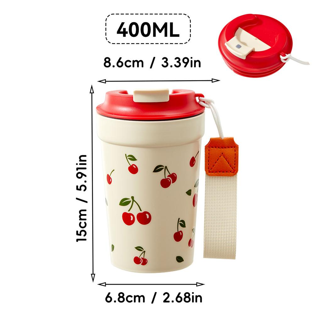 350/400ml Tumbler Plastic Water Cup With Rope Cherry Pattern Milk Coffee Mug Reusable Water Bottle For Student School Travel