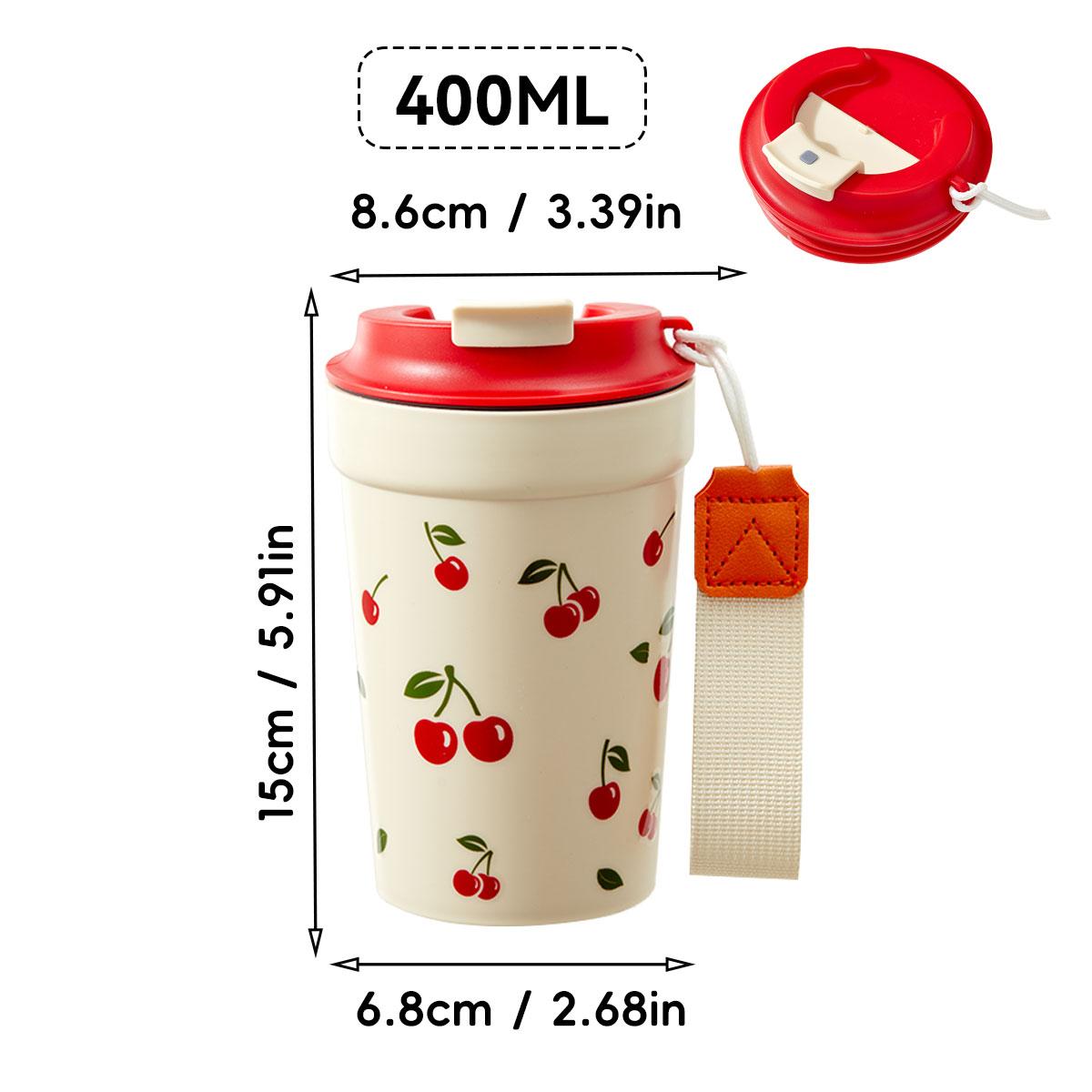 

350/400ml Tumbler Plastic Water Cup With Rope Cherry Pattern Milk Coffee Mug Reusable Water Bottle For Student School Travel 301-400ml