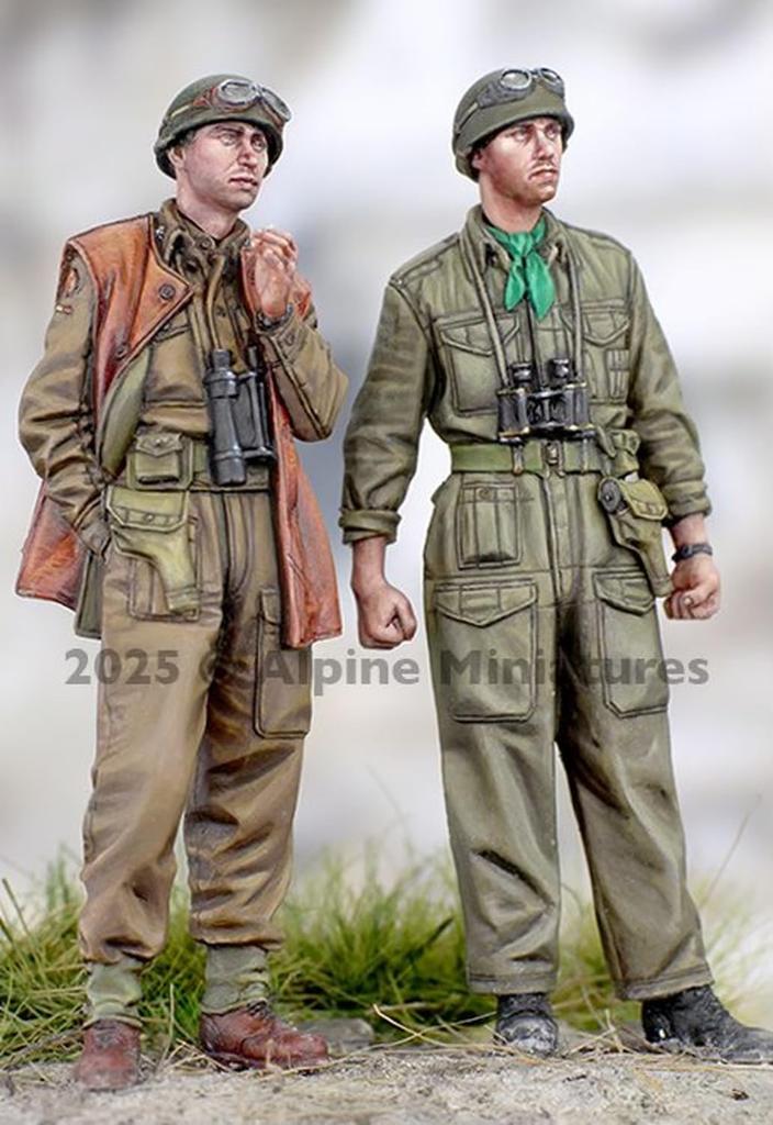 Alpine Miniatures 1/35 WWII British Royal 4th/7th Dragoon Guards Tank Battalion Tank Officer Set (2 Figures) Resin Kit AM35329 (Personnel)