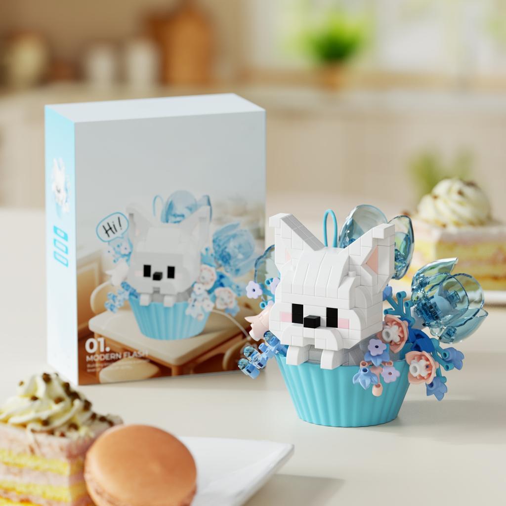 Building block small animals flower pot series tabletop ornaments decoration Christmas Halloween gifts