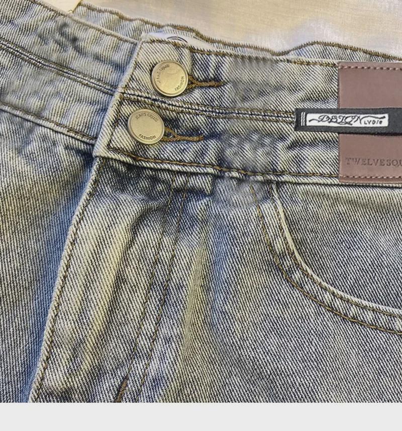 Dámské džínové šortky áčkového střihu s vysokým pasem a roztrhaným efektem - Dvojité zapínání na knoflíky, široké nohavice, super krátké