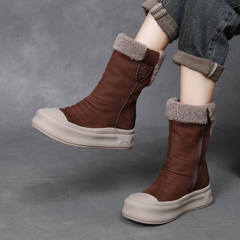 Fashion GKTINOO 2025 Winter New Genuine Leather Thick Sole Wool Warm Short Boots Women Platform Side Zipper Snow Boots Increased Height