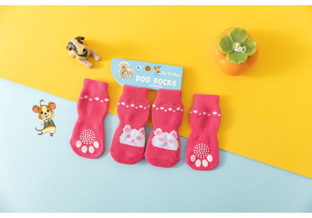 Four Seasons High-Quality Non-Slip Pet Socks for Small Dogs - Cotton Foot Covers for Teddy Dogs