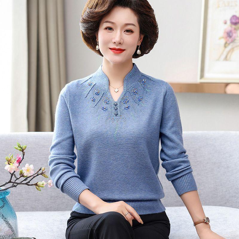 

Теплый флисовый вязаный свитер для женщин среднего возраста, зимний термотоп 4XL синий