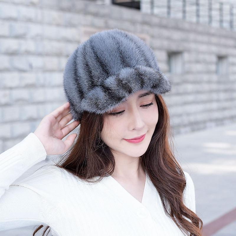 Nerzmütze Damen Herbst und Winter Nerzfell Pelz Nerz Mode trendige Nerzmütze vielseitige Ritter Baseballkappe