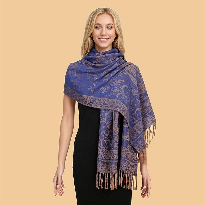 Autumn Winter New Luxury Cashmere Pashmina Shawl For Women Soft Warm Scarf Jacquard Tassel Printed Stole Wrap Elegant