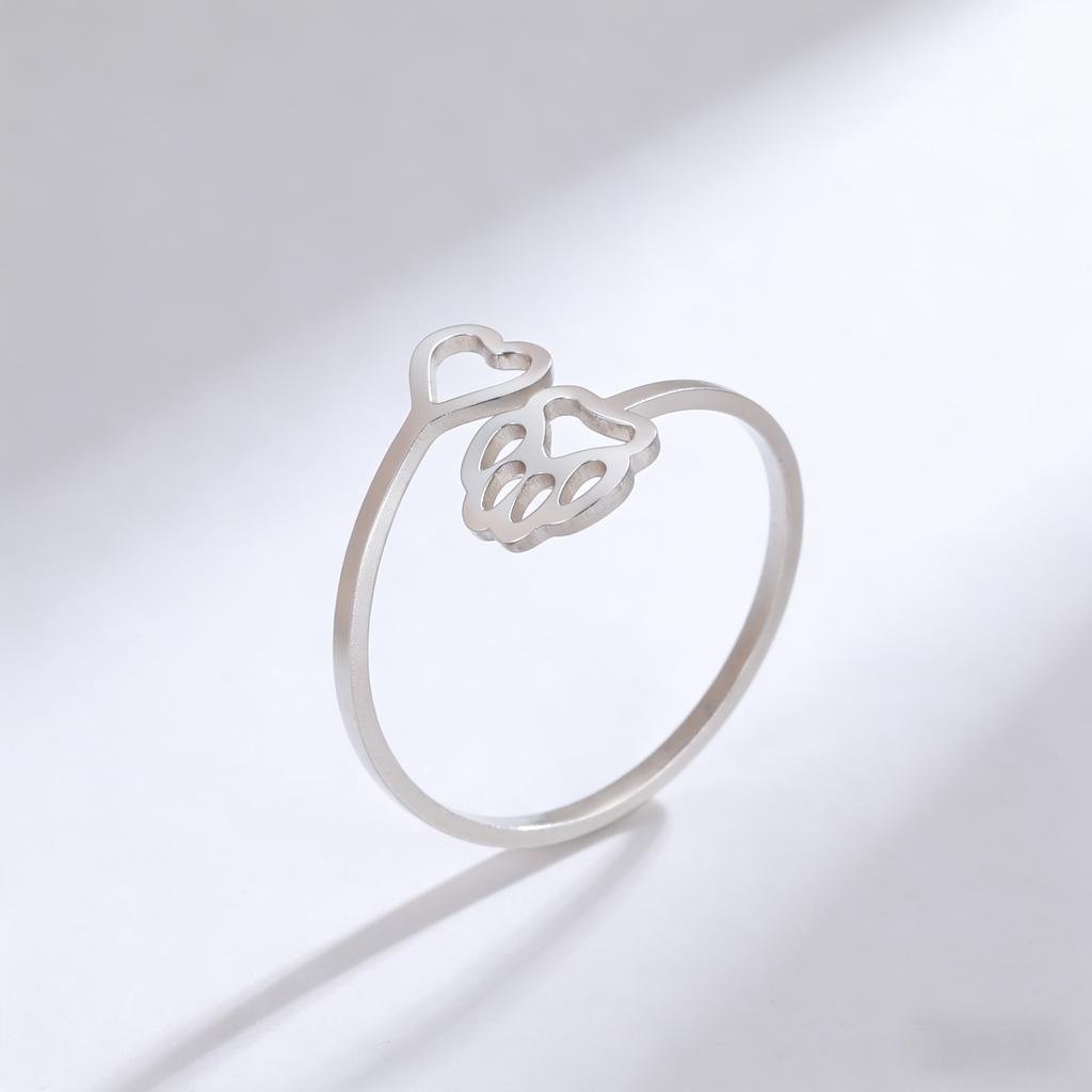 Stainless Steel Cat Claw Open Ring Cute Animal Footprints Adjustable Love Ring Women's Jewelry Birthday Gift Wholesale