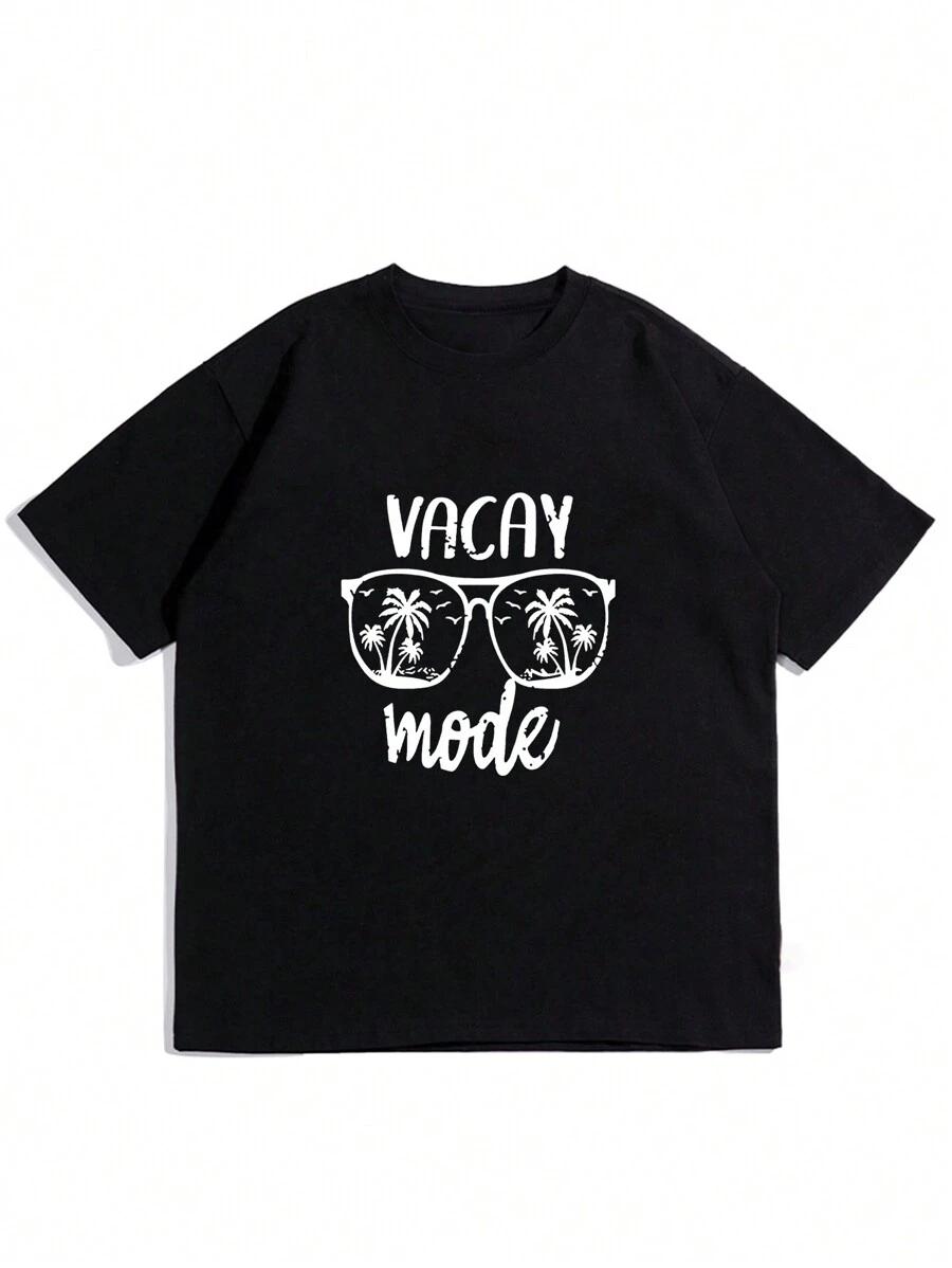

Unisex s Casual Letter & Glasses Graphic Round Neck Short Sleeve T-Shirt, Summer XXL