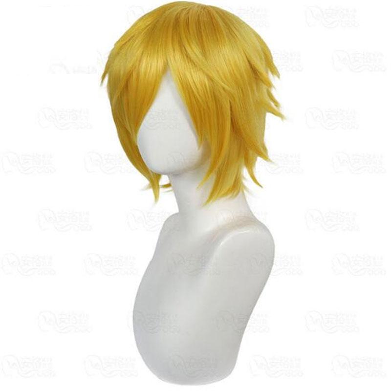 High Quality Anime Sanji Cosplay Wig Sanji Wig Short Straight Golden Yellow Heat Resistant Synthetic Hair Wigs + Wig Cap