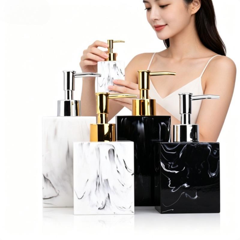Marble Pattern Resin Dispenser Bottle Press Type Empty Refill Vial Liquid Soap Shampoo Lotion Container For Household Storage